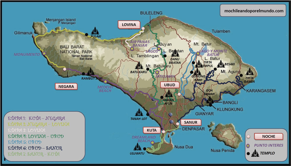 ruta bali en moto mapa