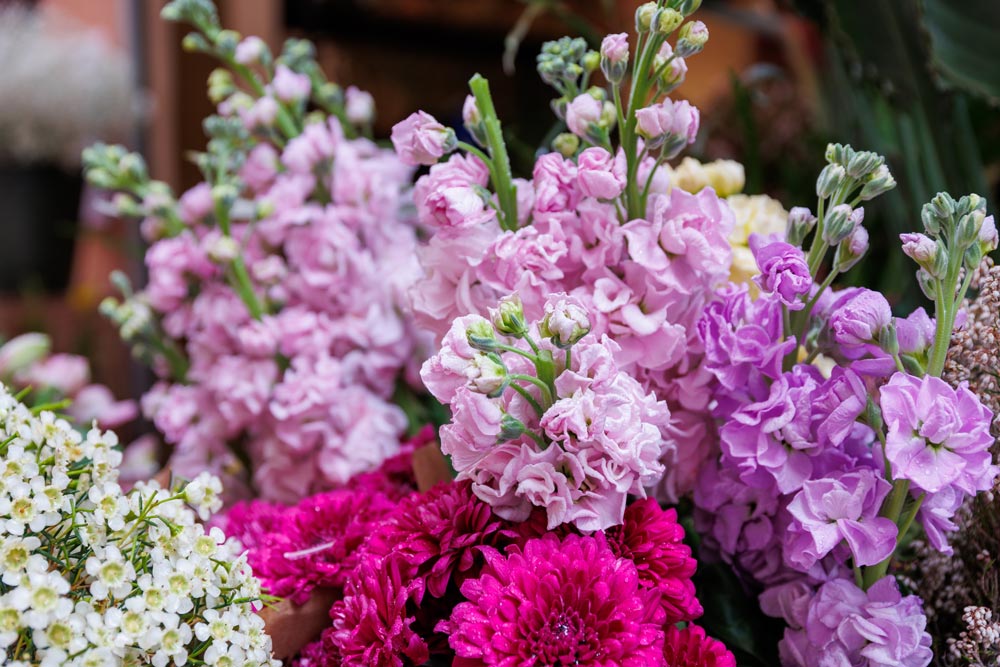 flores de los puestos del mercado Columbia Flower Market en Londres