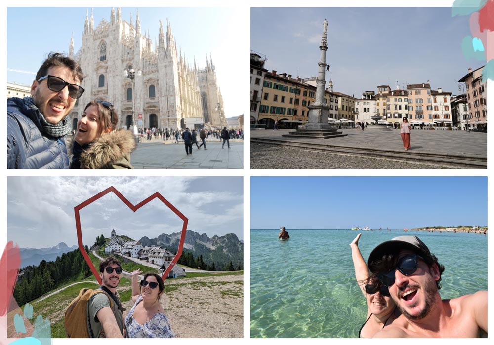 collage de fotos de lety y rober en italia