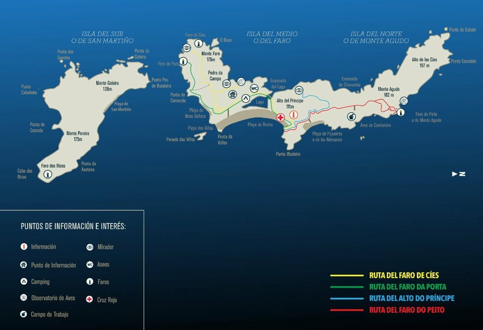 mapa rutas senderismo Islas Cíes