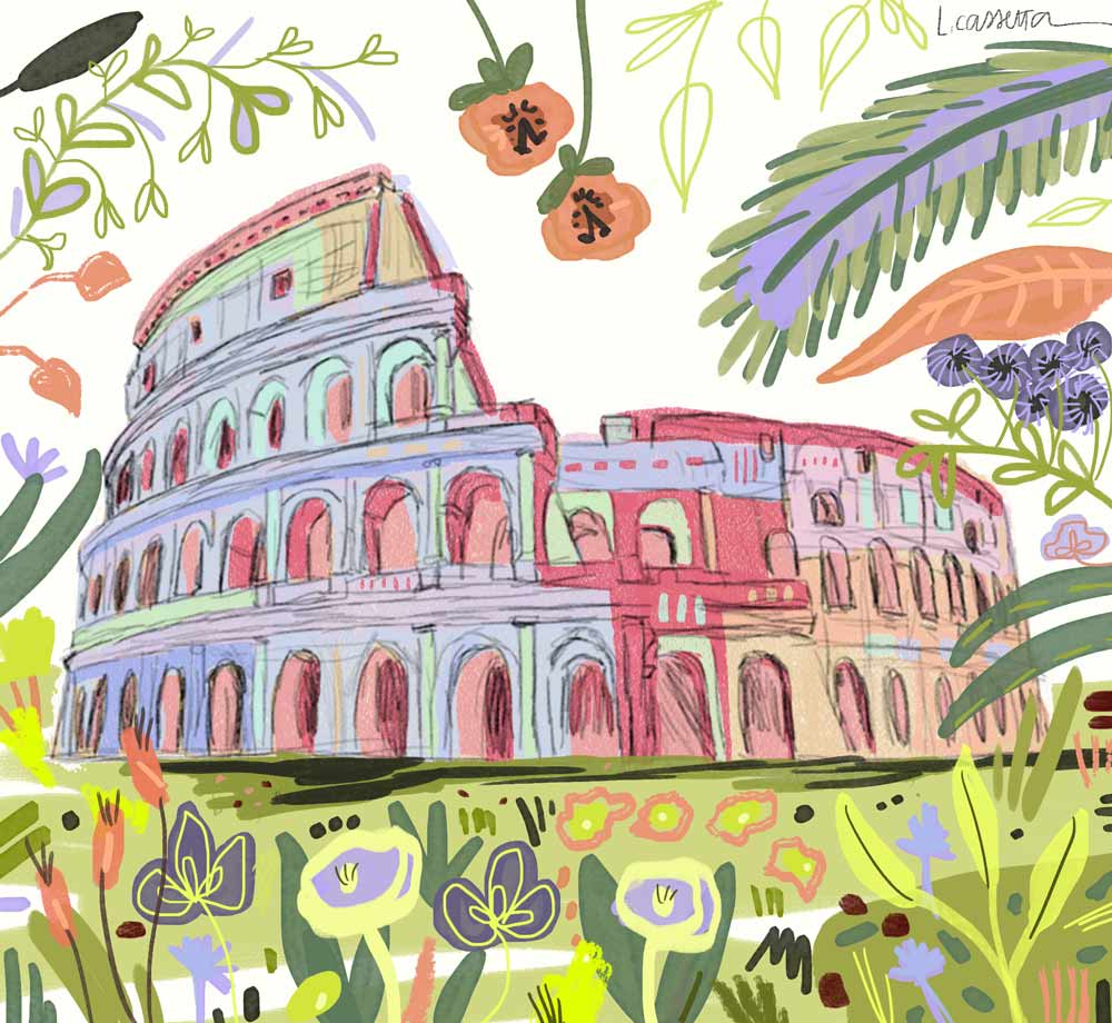 dibujo colorido del coliseo romano