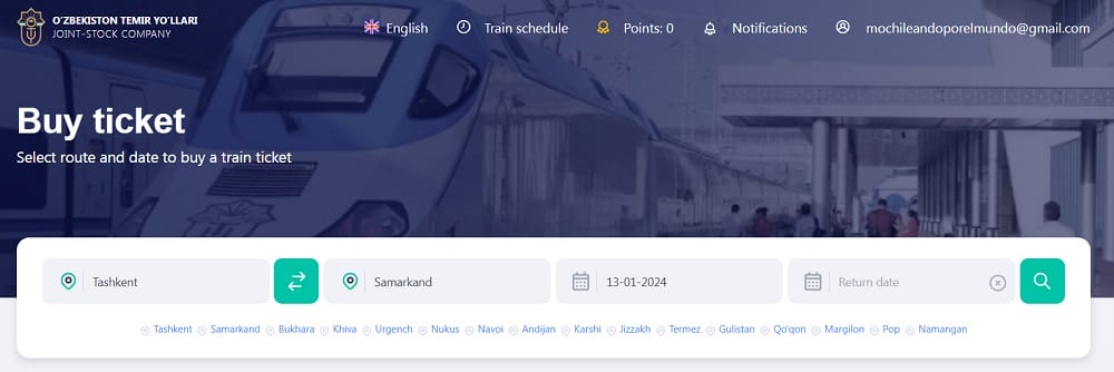 reservar tren Uzbekistán online