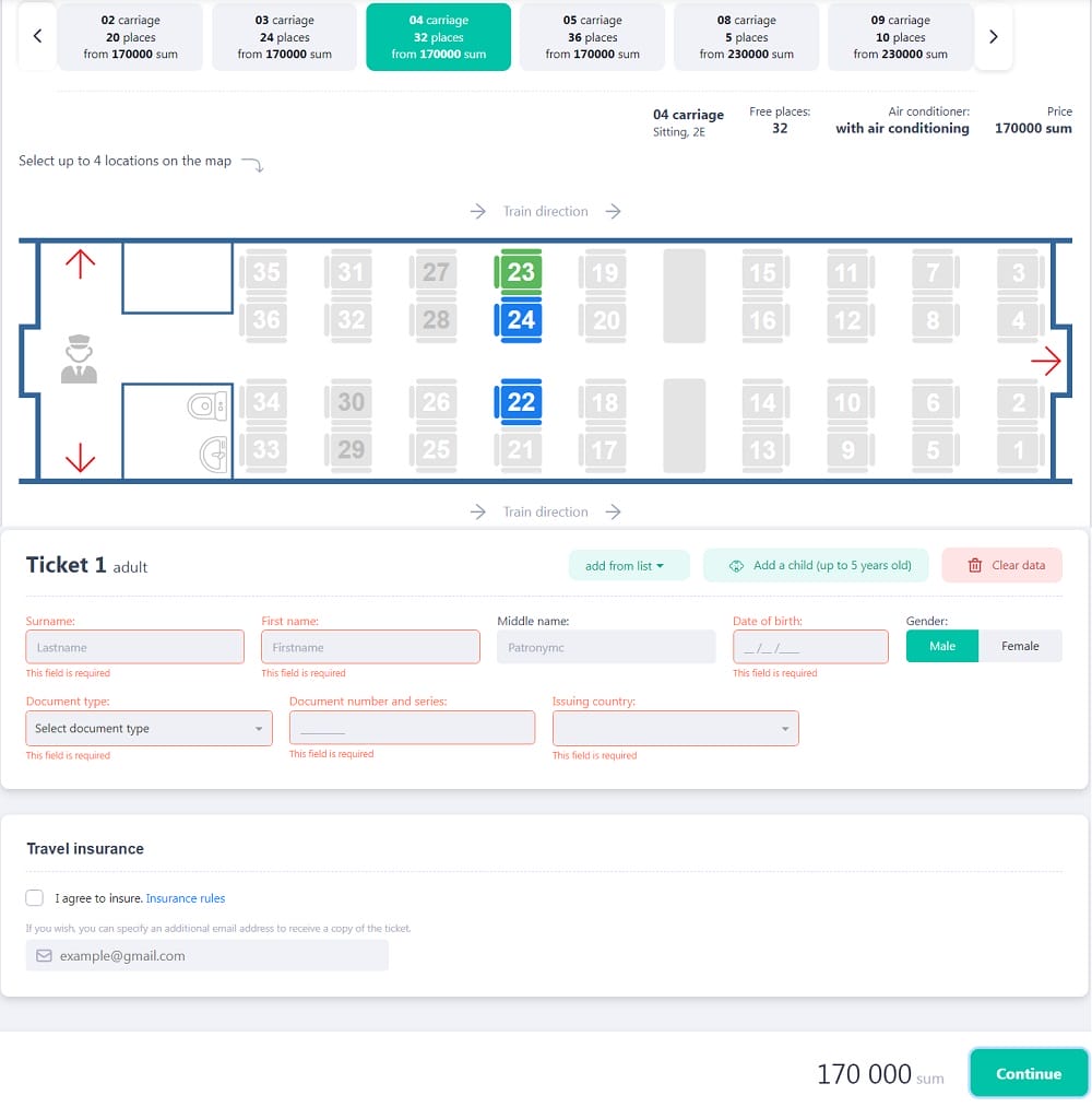 reservar tren en Uzbekistán paso 3 y 4