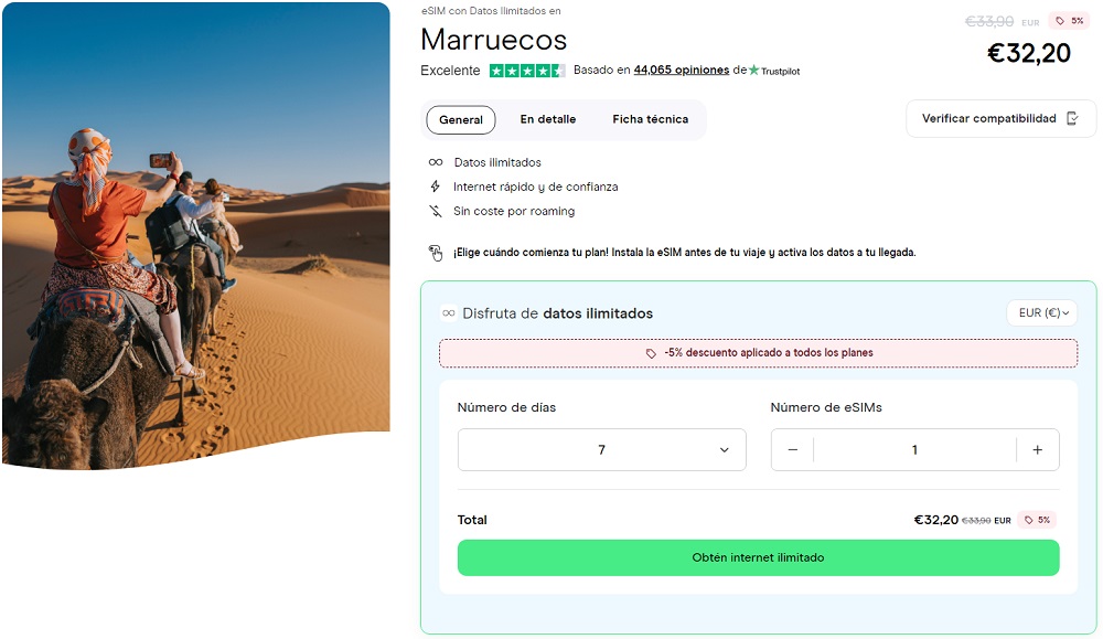 mejor esim Marruecos con datos ilimitados