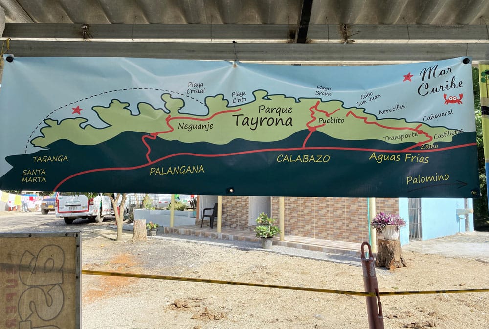 mapa accesos parque Tayrona