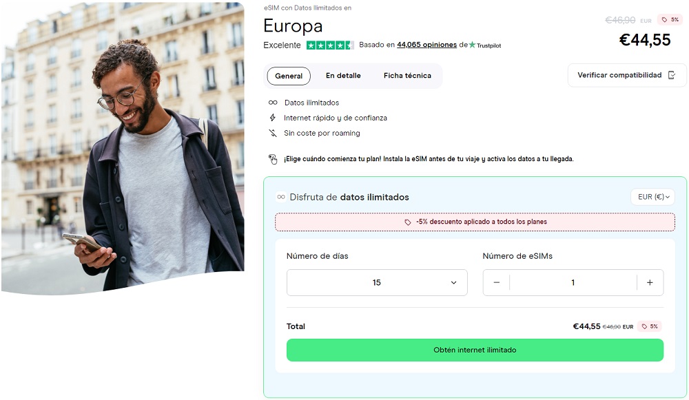 mejor eSIM para Europa con datos ilimitados
