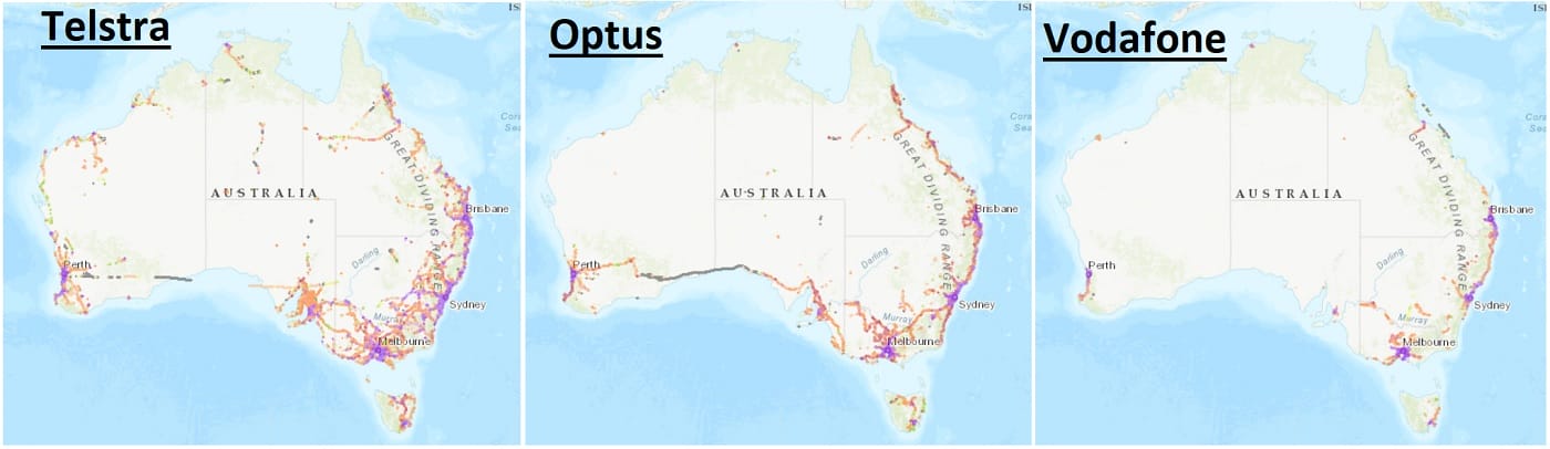 mapa cobertura de teléfono en Australia