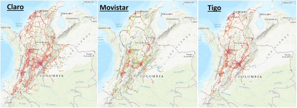 mapa coberturas operadores móviles Colombia