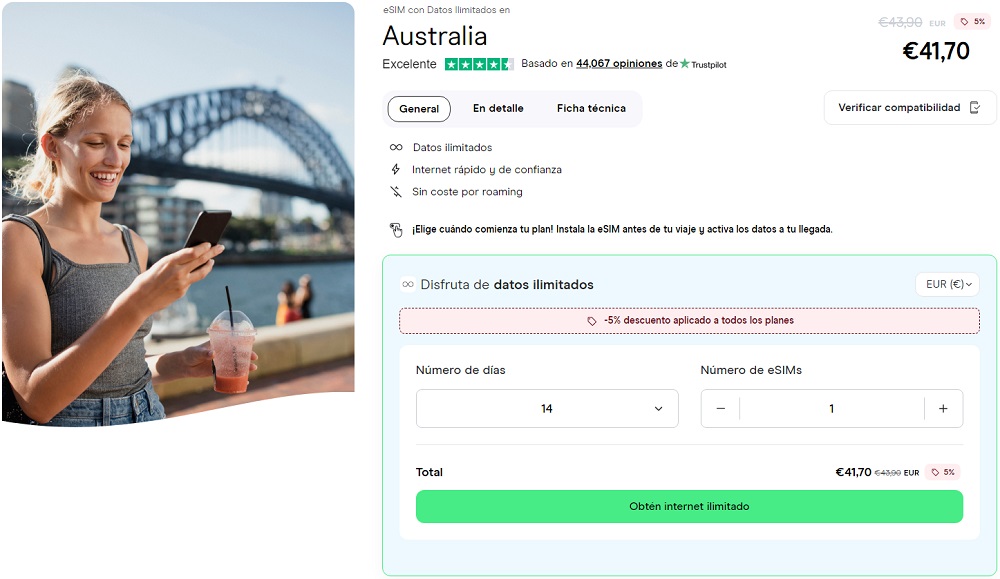 mejor eSIM para Australia con datos ilimitados