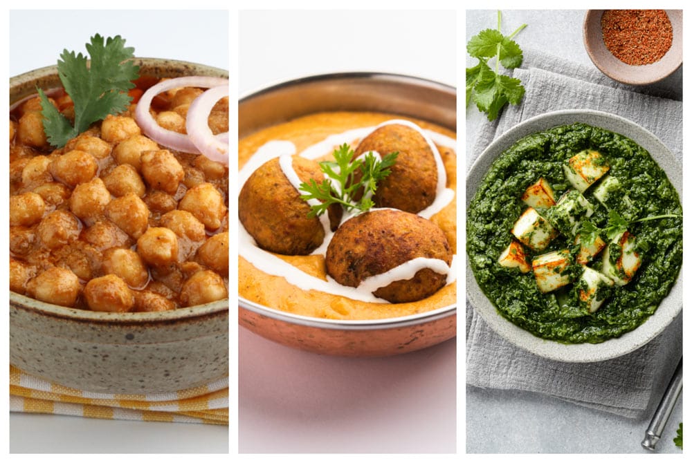 channa masala, malai kofta y palak paneer