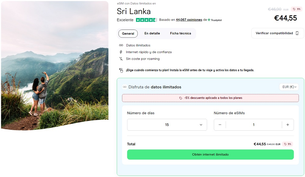 mejor eSIM para Sri Lanka con datos ilimitados