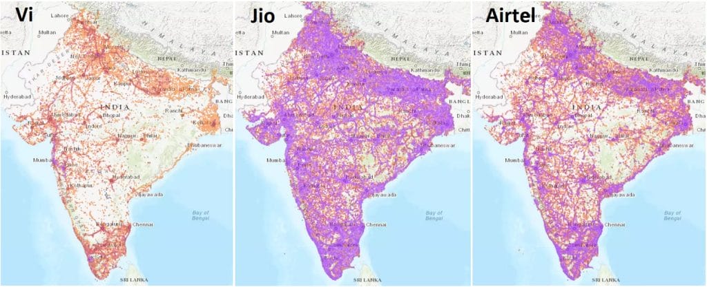 mapa cobertura móvil en India