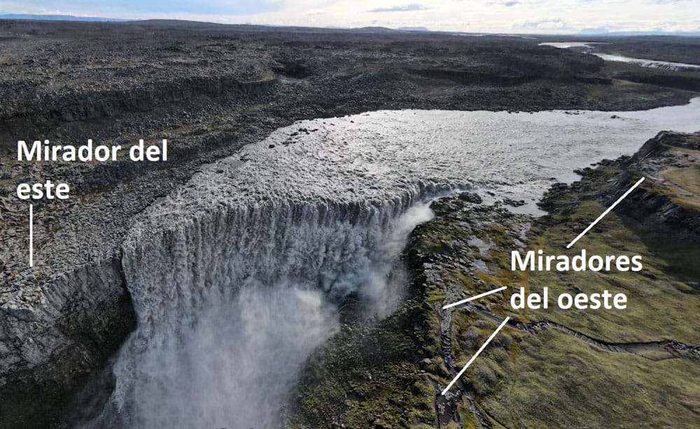 miradores cascada Dettifoss en el norte de Islandia