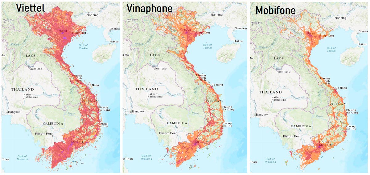 mapa coberturas redes en Vietnam