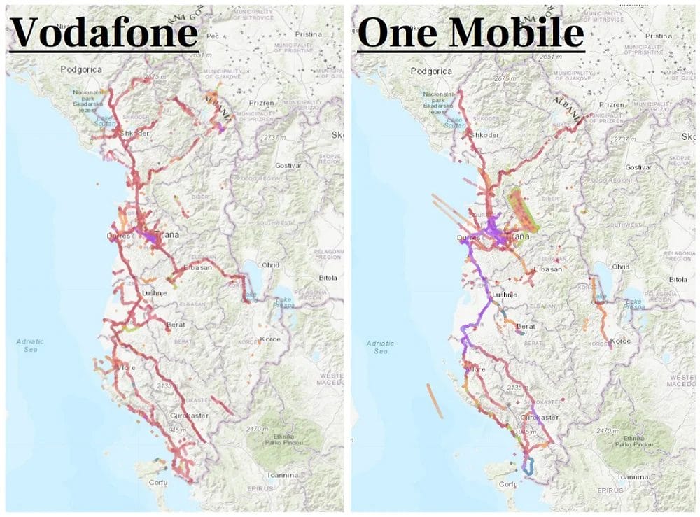 mapas cobertura móvil internet en Albania