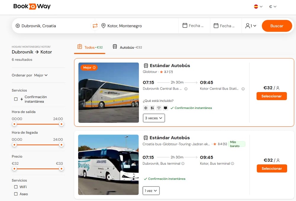 Bus desde Dubrovnik a Kotor